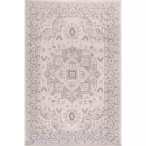 Image of Traditional Persian Medallion Floral Flatweave Indoor Outdoor Rug in Grey 60 x 120cm (2x4')