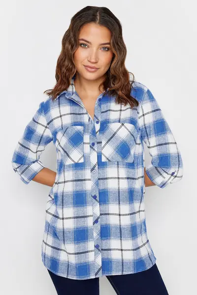 Image of Long Tall Sally Tall Check Shirt Blue