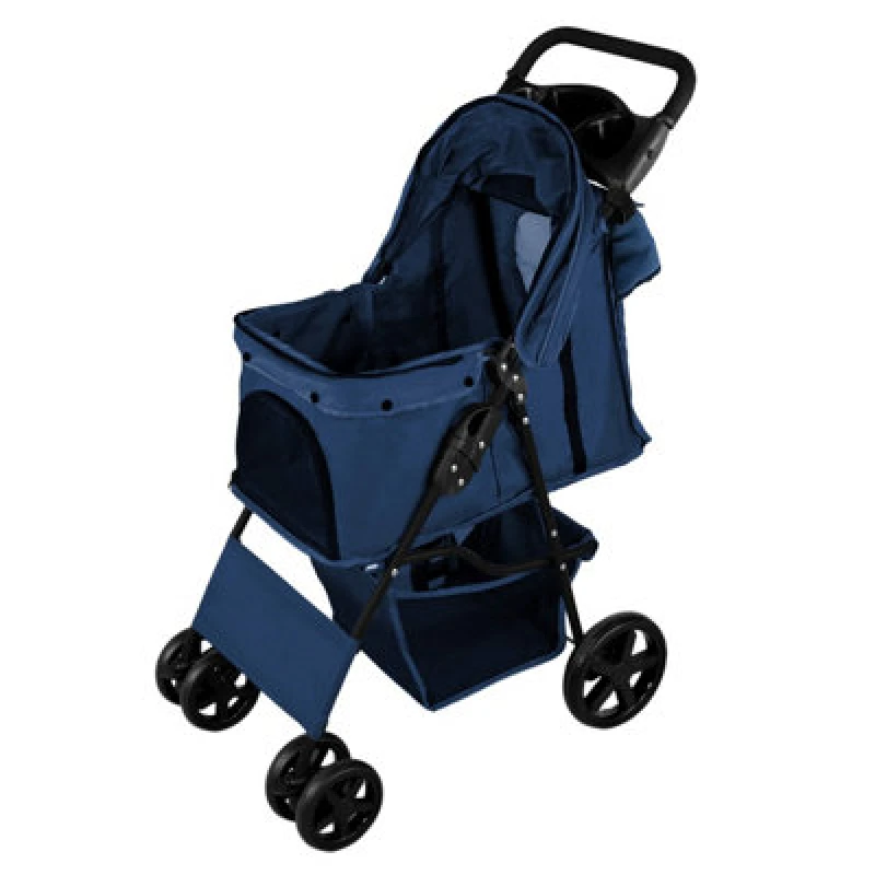 Image of Monstershop Pet Stroller with Rain Cover & Caddy Bag in Navy Blue Blue
