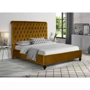 Image of Fiona Upholstered Beds - Plush Velvet, Single Size Frame, Mustard - Mustard