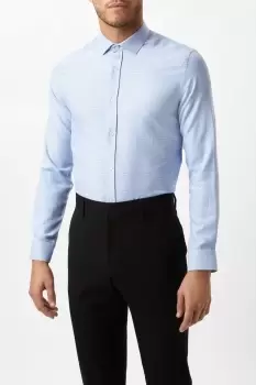 Image of Blue Slim Fit Long Sleeve Puppytooth Shirt