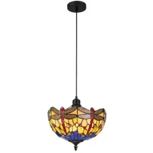 Image of 1 Light Uplighter Ceiling Pendant E27 With 30cm Tiffany Shade, Blue, Orange, Crystal, Black - Luminosa Lighting