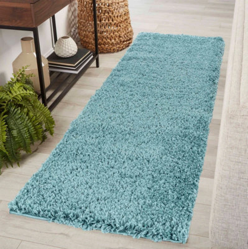 Image of Desire Rugs Plain Living Room Shaggy Area Rugs Duckegg Runner 60X220 Cm
