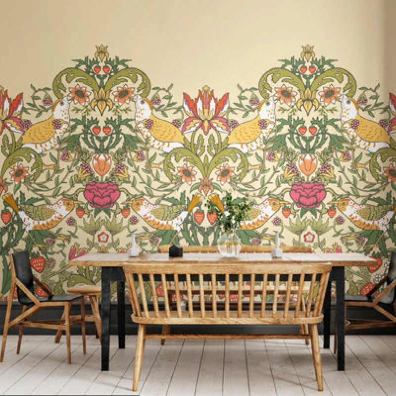Image of Origin Murals Birds, Fruit And Foliage - Gold And Olive Matt Smooth Paste The Wall Mural 300Cm Wide X 240Cm High