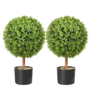 Image of VEVOR Artificial Topiaries Boxwood Trees, 24" Tall (2 Pieces), Ball-Shape Faux Topiaries Plant with Planters, Green Feaux Plant w/ Replaceable Leaves