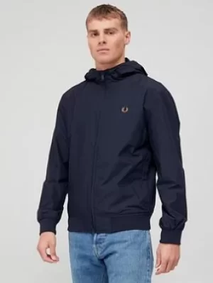 Image of Fred Perry Hooded Brentham Zip Through Jacket, Navy, Size L, Men