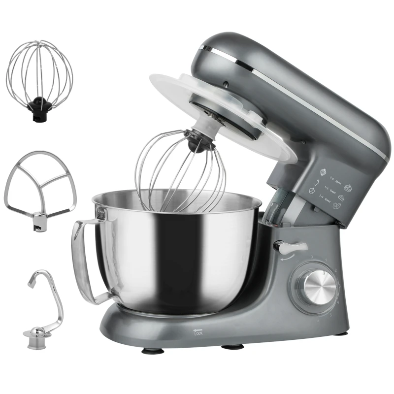 Image of HOMCOM HOMCOM Stand Mixer with 6 Speeds, Pulse, 4.5L Stainless Steel Bowl, Food Mixer in Silver Silver One Size Unisex 5063603045422