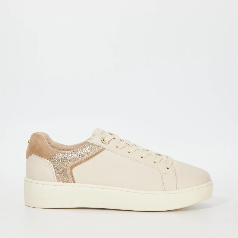 Image of Dune London Womens 'Elli' Leather Trainers in Cream Size: 4 Cream Female 4