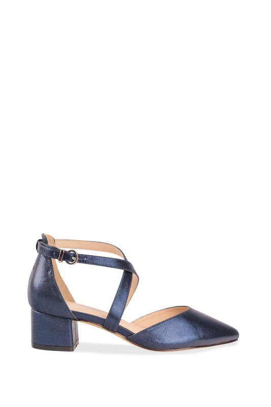 Image of Paradox London Shimmer 'Fran' Wide Fit Low Block Court Shoe Navy