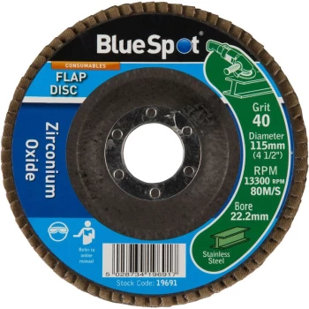 Image of Bluespot - 19691 115mm (4.5') 40 Grit Zirconium Oxide Flap Disc