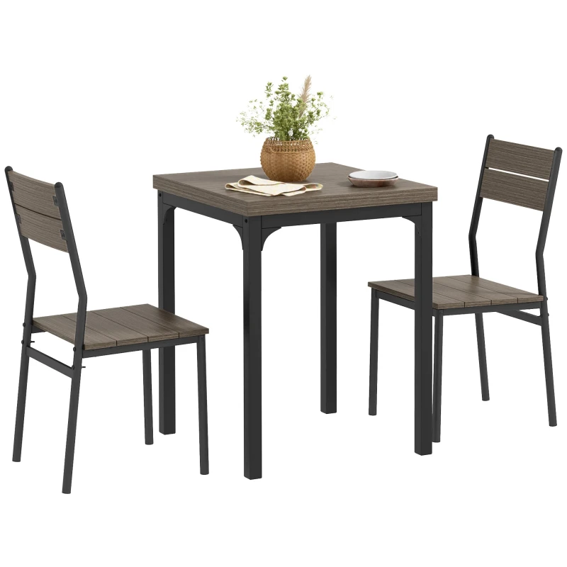 Image of HOMCOM 3 Pcs Compact Dining Table 2 Chairs Set Grey Wood Grain TJ Hughes 5061025085187