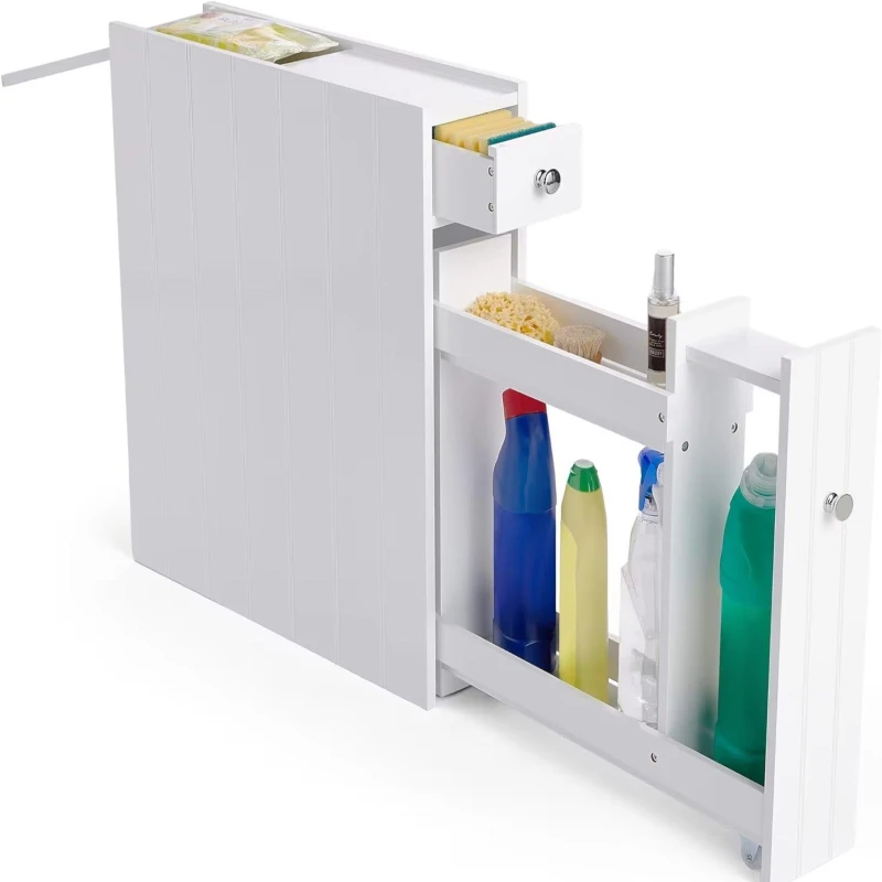 Image of VonHaus Freestanding Shaker Style Slimline Bathroom Storage Unit White unisex