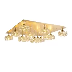 Image of Salisbury Square 13 Light G9 Flush Light With French Gold Square And Crystal Shade