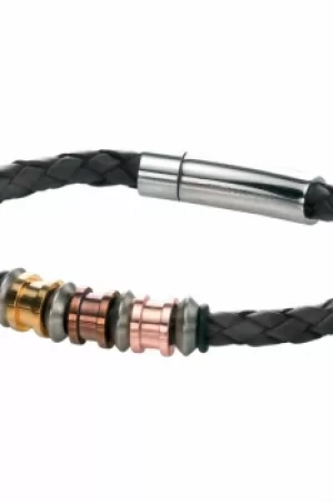 Image of Fred Bennett Black Leather Bracelet Gold, Brown and Rose PVD JEWEL B4210