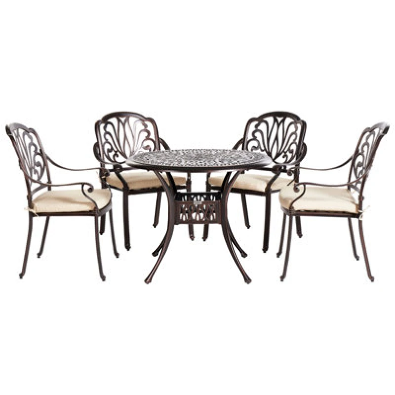 Image of Beliani Garden Dining Set 4 Seater Ancona With Cushions Metal Dark Brown
