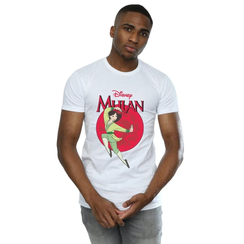 Image of Disney Men Mulan Dragon Circle T-Shirt in White Size: Small White S Male 5059308814685