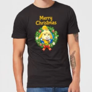 Image of Nintendo Animal Crossing Merry Christmas Wreath Black T-Shirt - M - Black