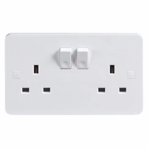 Image of KnightsBridge Pure 9mm 13A White 2G Twin 230V UK 3 Switched Electric Wall Socket