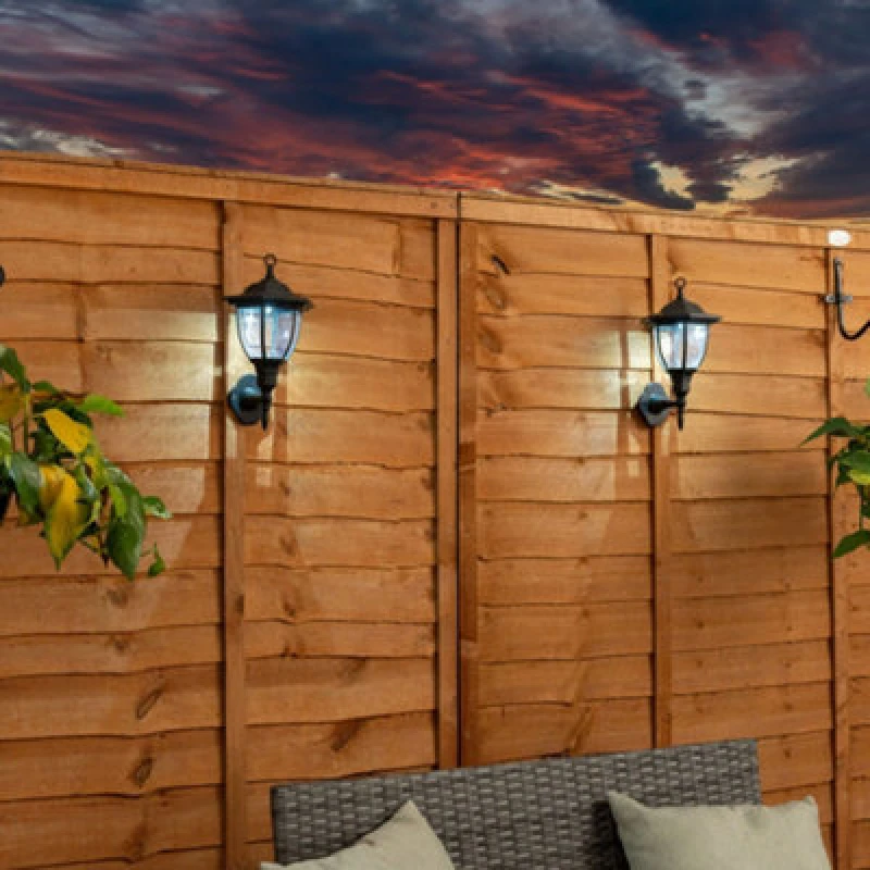 Image of ValueLights Pack of 2 Traditional Black Lantern Solar Wall Lights Outdoor Garden Fence Solar Lights Black