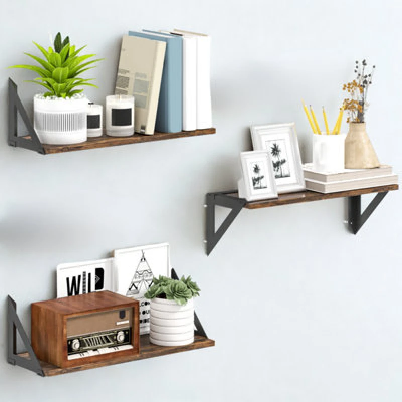 Image of FURNOLD 3Pc Industrial Wall Mounted Reversible Floating Shelves Rustic