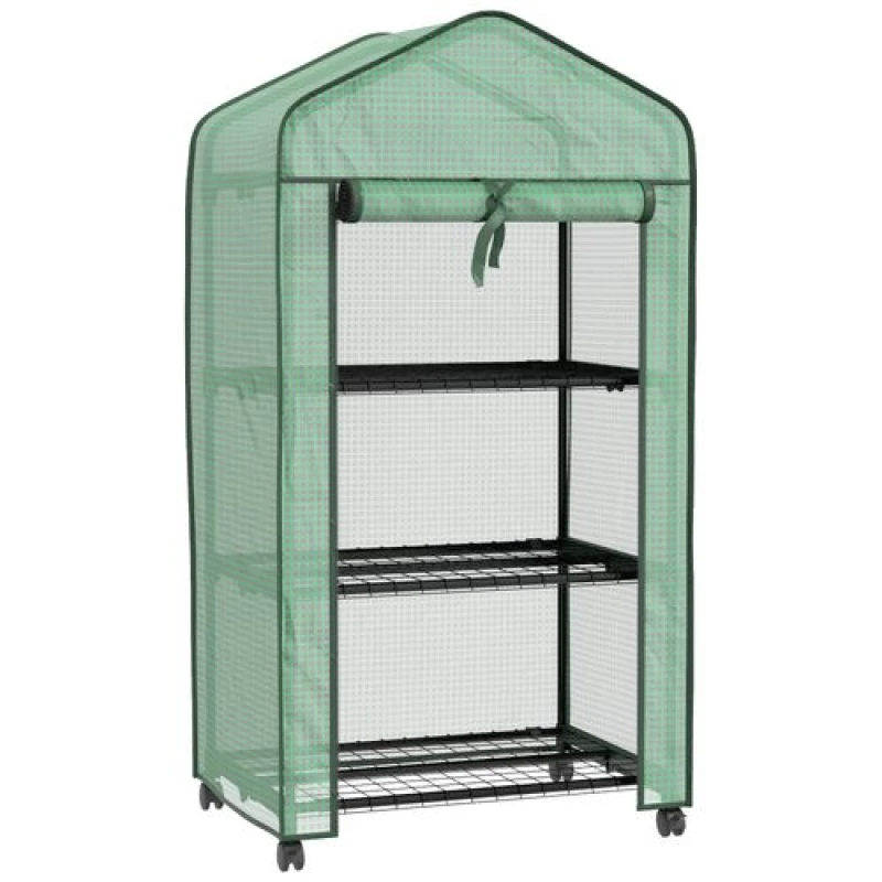 Image of Outsunny Portable Mini Greenhouse with Roll-up Door and Wheels - Green TJ Hughes 5061025010738