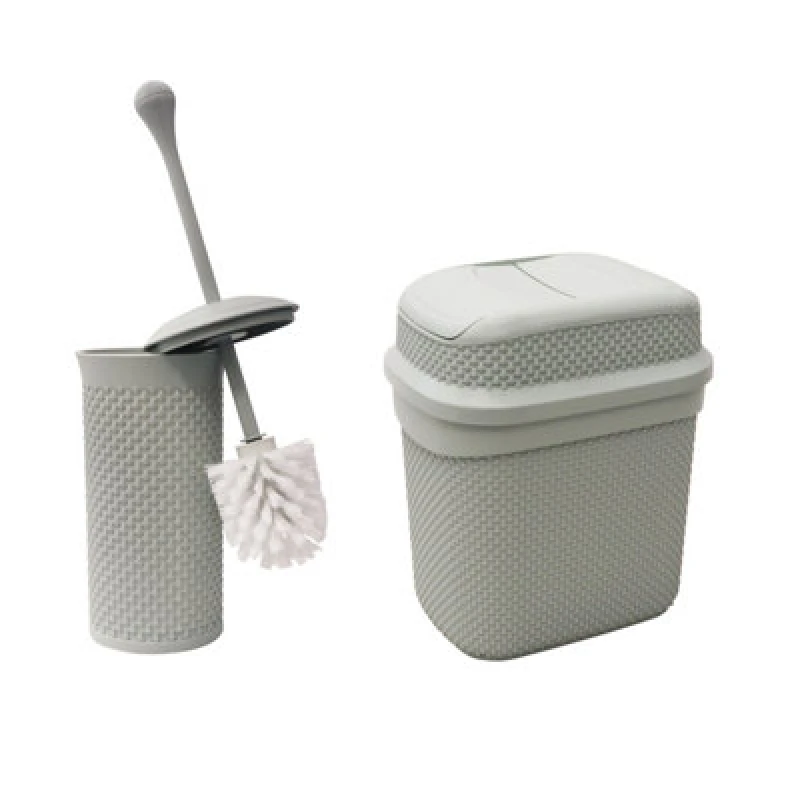 Image of Jvl Droplette Toilet Brush And Rectangular Lidded Bin - Ice Grey