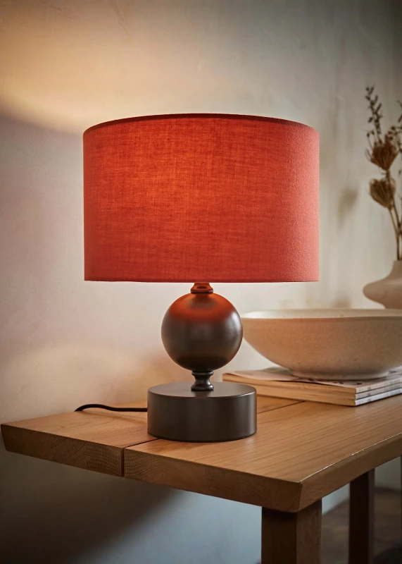 Image of ValueLights ValueLights Anthony Candlestick Table Lamp with Fabric Drum Lamp Shade in Light Red Light Red One Size Unisex 5059406067952
