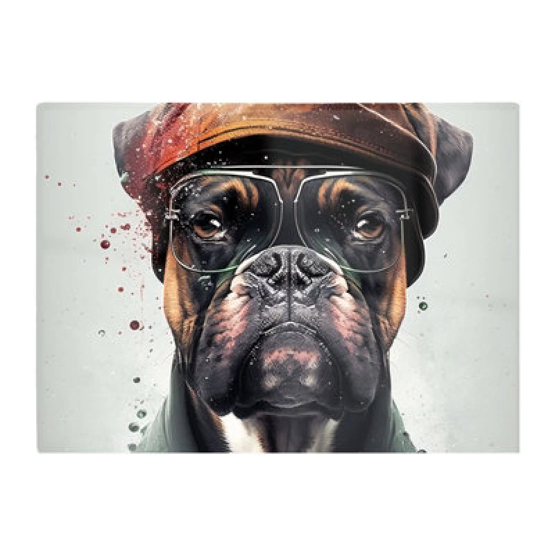 Image of Warren Reed Designer Boxer Dog With Hat Splashart Chopping Board