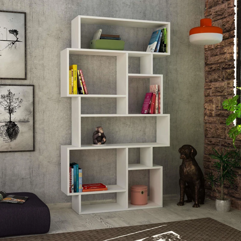 Image of DECORTIE Decortie - Karmato Modern Bookcase Display Unit Tall 168.5cm - White - White M.KT.02.13150.2