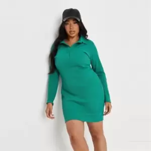 Image of Missguided Rib Collar Bodycon Mini Dress - Green