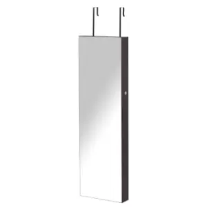 Image of Homcom Door Hanging Mirror With Lockable Storage Organiser 6 Inner LED Lights Walnut Effect