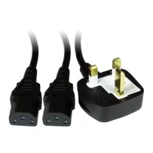 Image of ScanFX 2m Kettle Lead UK Plug to Twin C13 Power Cable/Connector - Blac