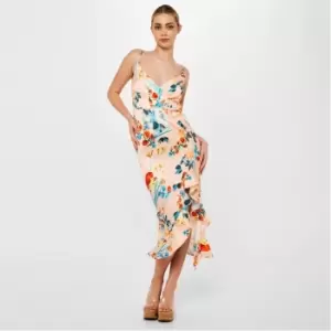 Image of Missguided Floral Print Wrap Frill Midaxi Dress - Multi