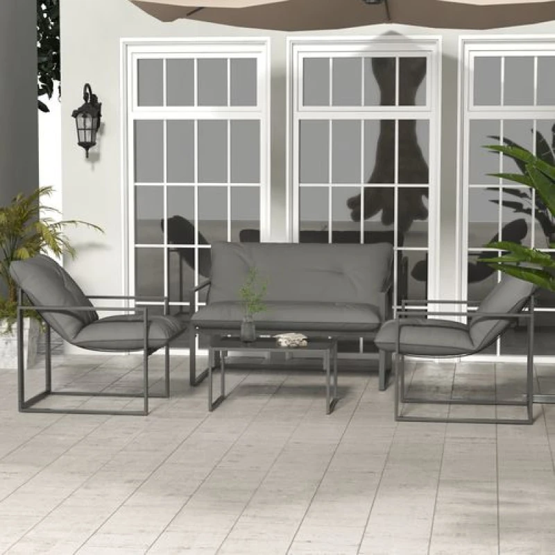 Image of Outsunny Outsunny 4 PCs Garden Sofa Set with 2 Armchairs Loveseat Coffee Table, Grey