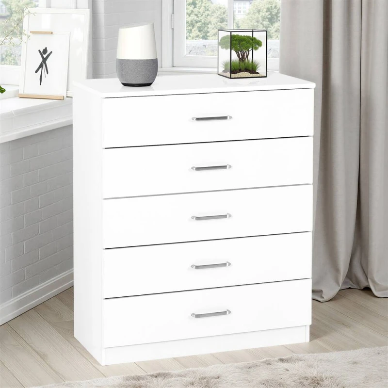 Image of Seconique Dakota 5 Drawer Chest - White 100-102-210