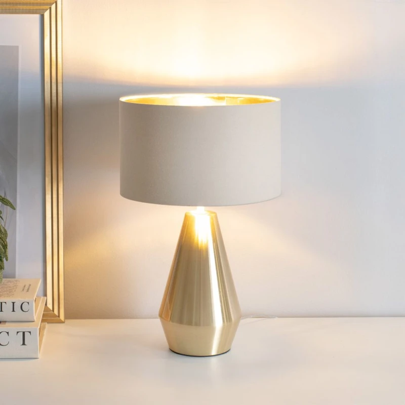 Image of ValueLights ValueLights Jax Gold Dimmable Touch Table Lamp with Fabric Drum & Gold Inner Shade & Bulb in Natural Natural One Size Unisex 5059406060380