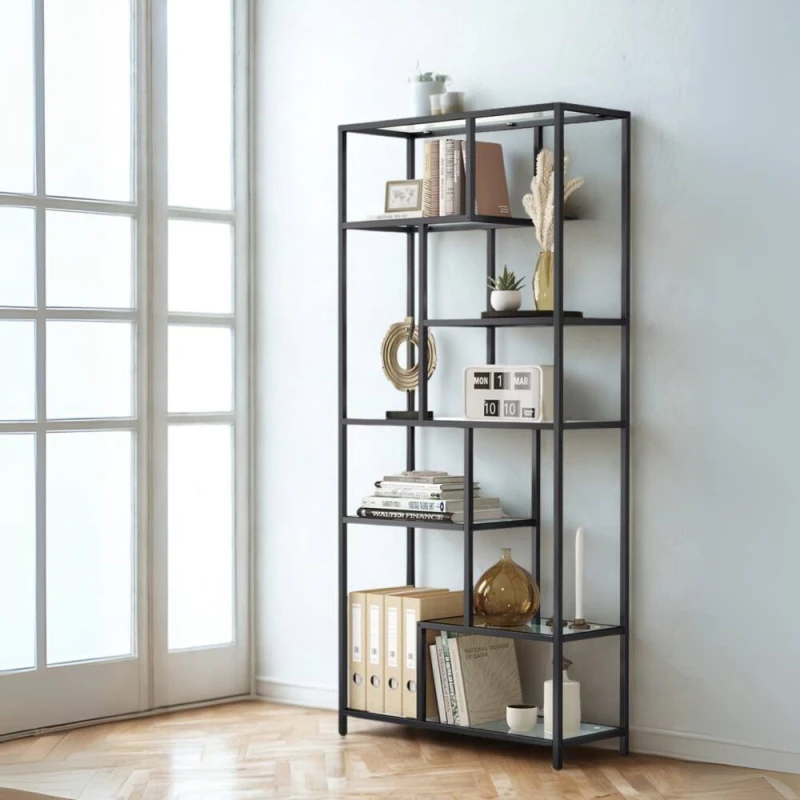 Image of Pirlo Plush 6 Tier Tempered Glass Shelving Unit Black Unisex