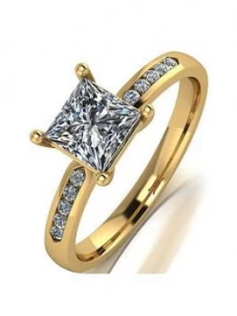 Image of Moissanite 9ct Gold 1.15 Carat Eq Moissanite Square Solitaire Ring with Set Shoulders, Gold, Size K, Women