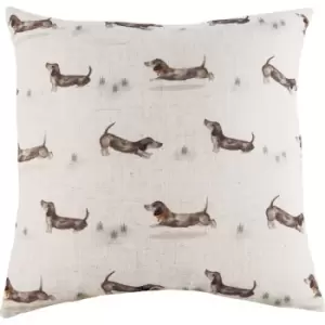 Image of Evans Lichfield Oakwood Dachshund Cushion Cover (One Size) (Off White/Brown) - Off White/Brown