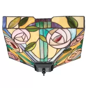 Image of Tiffany Glass Semi Flush Ceiling Light Pink Rose Inverted Square Shade i00063