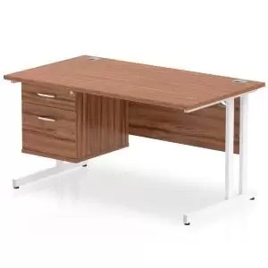 Image of Impulse 1400 Rectangle White Cant Leg Desk WALNUT 1 x 2 Drawer Fixed