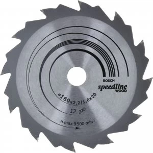 Image of Bosch Speedline Wood Cutting Saw Blade 160mm 12T 20mm