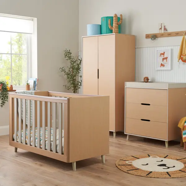 Image of Tutti Bambini Fika Mini 3 Piece Nursery Furniture Set Light Oak