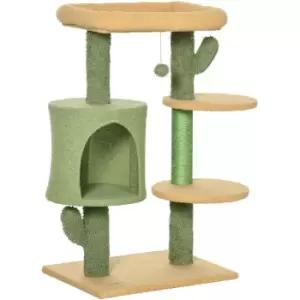 Image of PawHut Multi Level Cat Tree w/ Scratching Post, Cat House and Bed - Green - Green