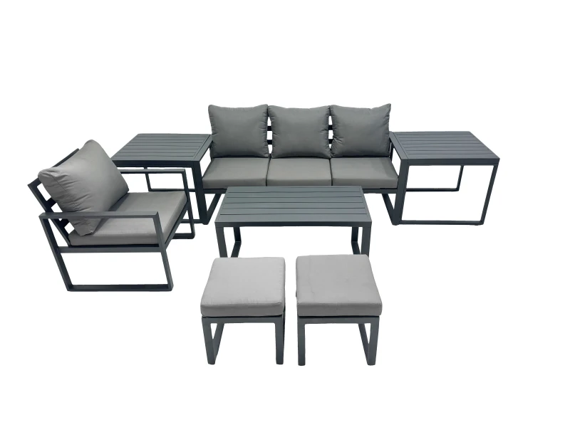 Image of Fimous 6 Seat Aluminium Lounge 3 Seat Sofa Coffee Table Sets with Side Table in Dark Grey Dark Grey Unisex