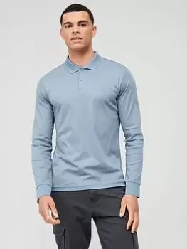 Image of Calvin Klein Smooth Cotton Slim Long Sleeve Polo Shirt - Grey Size M Men