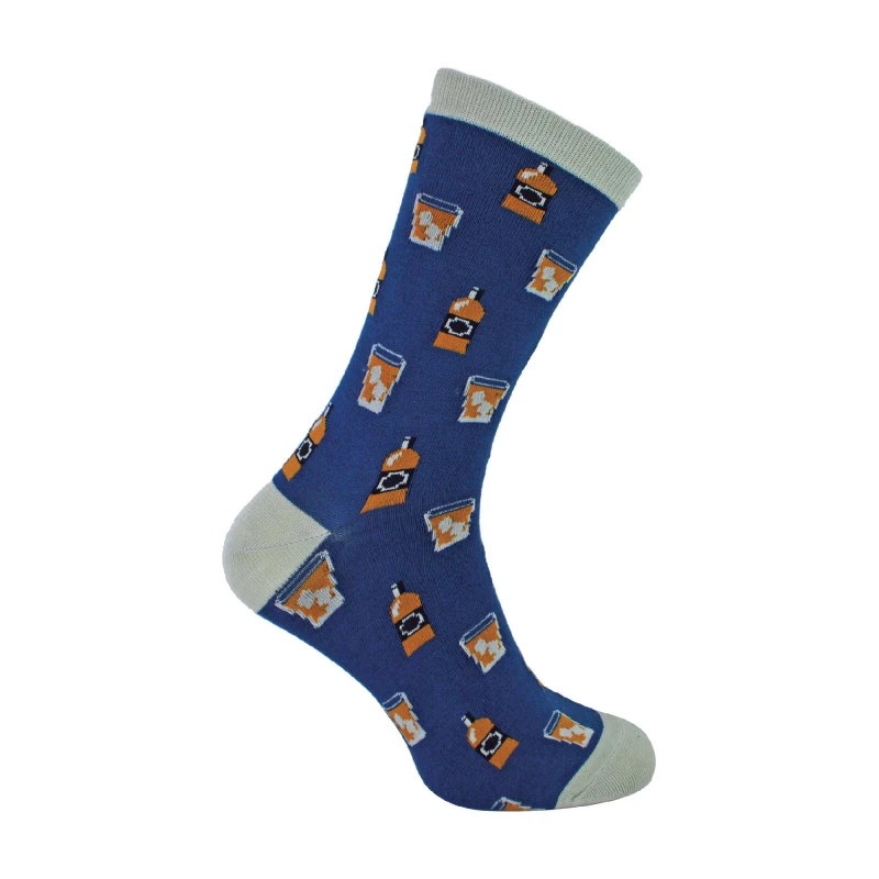 Image of Mr Heron Mr Heron Men 1 Pack Novelty Navy Whiskey Bamboo Socks Size: 6-11 Navy 6-11 Male 5056632612178