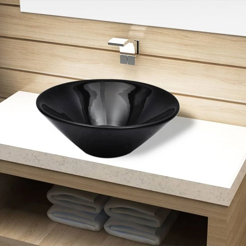 Image of Ceramic Bathroom Sink Basin Black Round