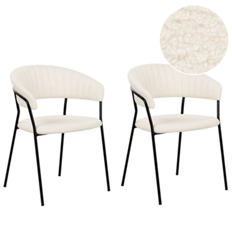 Image of Beliani Set Of 2 Dining Chairs Mariposa Boucle Off-White