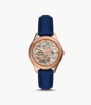 Image of Fossil Women Rye Automatic Blue Leather Watch